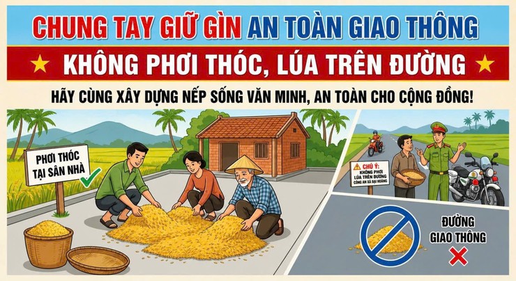 Bài tuyên truyền của Công an xã Bình Định về việc không phơi thóc, đốt rơm rạ trên đường giao thông trên địa bàn xã.