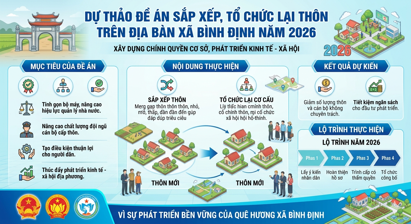 DỰ THẢO ĐỀ ÁN SẮP XẾP, TỔ CHỨC LẠI THÔN TRÊN ĐỊA BÀN XÃ BÌNH ĐỊNH NĂM 2026