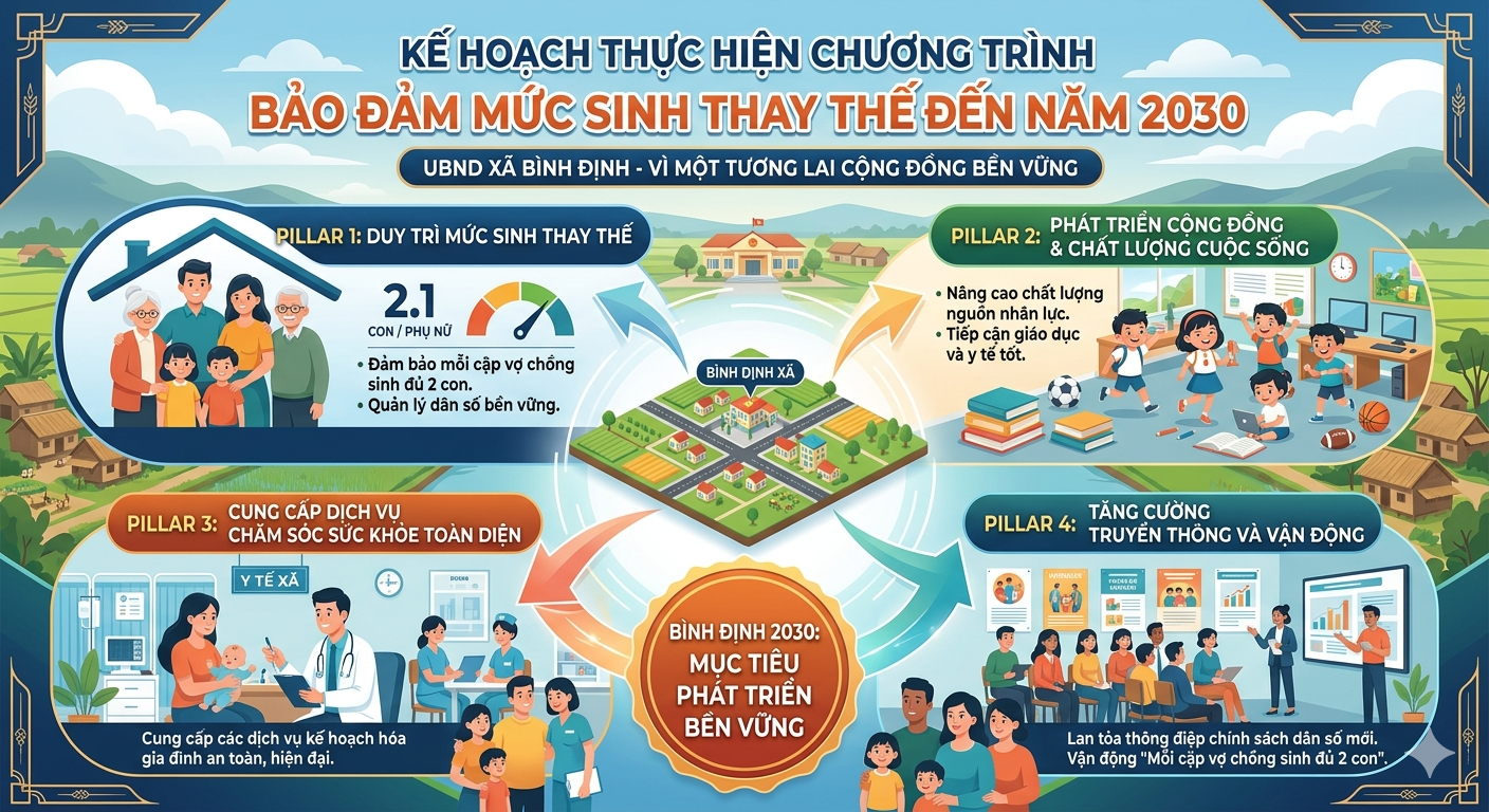 Kế hoạch của UBND xã Bình Định về việc thực hiện chương trình bảo đảm mức sinh thay thế trên địa bàn xã đến năm 2030